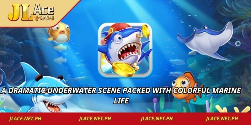 A dramatic underwater scene packed with colorful marine life
